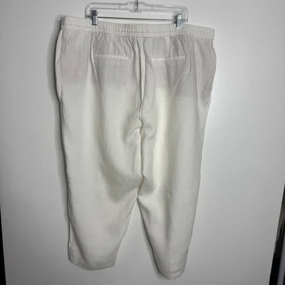 NWT Talbots White 100% Linen Pants Easy‎ Drawstring Waist With Pockets Size 22W
